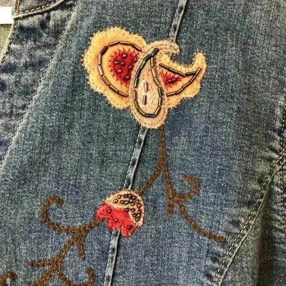 J.Jill Denim Button Down Embroidered Cotton Top Shirt Size M - Picture 6 of 7